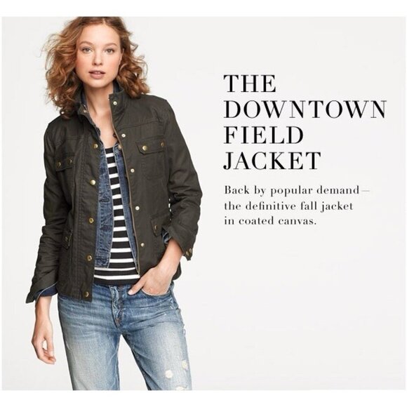 J Crew Womens Downtown Field Jacket Sz Small Olive Green Waxed Cotton Military - Picture 2 of 8